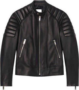 Leather jacket with quilted trims