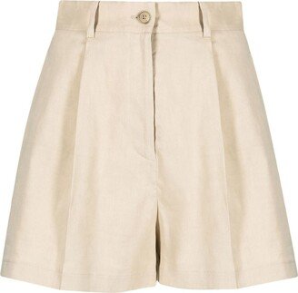 Linen-Blend High-Waisted Shorts