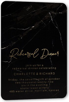 Rehearsal Dinner Invitations: Married Marble Rehearsal Dinner Invitation, Gold Foil, Black, 5X7, Matte, Personalized Foil Cardstock, Rounded