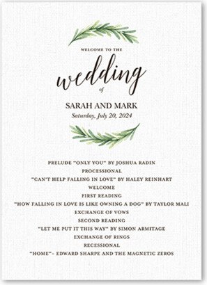 Wedding Program Cards: Arched Greenery Wedding Program, White, 5X7 Flat Program, Standard Smooth Cardstock, Square