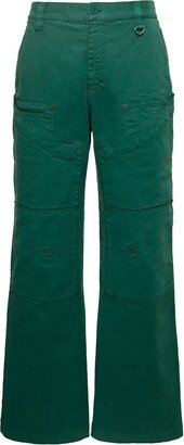 Green Wide Leg Jeans with Contrasting Logo Embroidery in Stretch Cotton Denim Woman-AA