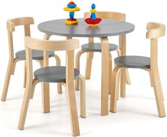 5-Piece Kids Wooden Curved Back Activity Table and Chair Set with Toy Bricks - N/A