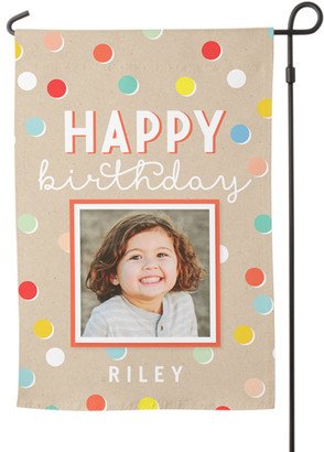 Garden Flags: Birthday Confetti Dots Garden Flag, Flag Stand, Orange