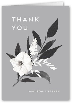 Wedding Thank You Cards: Evening Flower Wedding Thank You Card, Grey, 3X5, Matte, Folded Smooth Cardstock