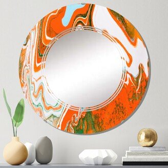 Designart 'Liquid Marbling Orange Waves On White' Printed Modern Wall Mirror