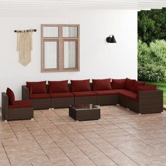 9 Piece Patio Lounge Set with Cushions Poly Rattan Brown - 27.6