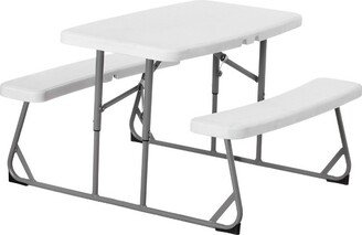 Foldable White Kids' Picnic Table Bench Outdoor Portable Children's Backyard Table, Crafting, Dining, and Playtime Patio Table