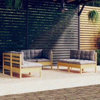 6 Piece Patio Lounge Set with Gray Cushions Solid Pinewood