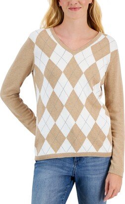 Women's Ivy Argyle V-Neck Sweater - Fawn/ivory