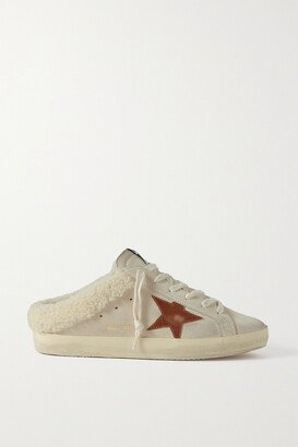 Super-star Sabot Shearling-lined Distressed Leather-trimmed Suede Slip-on Sneakers - Neutrals