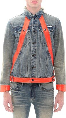 HVMAN Leather Detail Cotton Denim Trucker Jacket