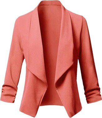 Tdvcpmkk Women's Blazer Cardigan Long Sleeve Women's Blazer Jacket Pleated Asymmetrical Casual Business Blazer Orange