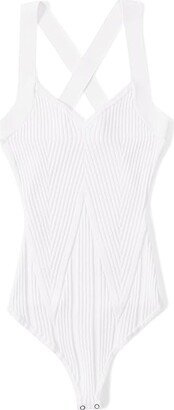 Glossy Rib Crossback Bodysuit (White) Women's Jumpsuit & Rompers One Piece