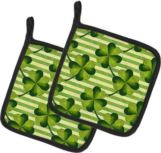 Watercolor Shamrock Stripes Pair of Pot Holders