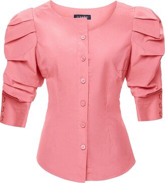 Seragyi Mauveglow Martina Cotton Ruched Sleeve And Asymmetrical Neckline Blouse