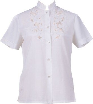 Sugar Cream Vintage Embroidered Vintage White Cotton Blouse With Mandarin Collar