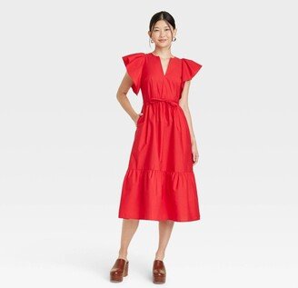 Women's Flutter Short Sleeve Midi Dress
