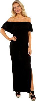 24seven Comfort Apparel Women's Off Shoulder Maxi Dress-Black-1X