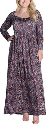 24seven Comfort Apparel Plus Size Floral Long Sleeve Pleat Maxi Dress