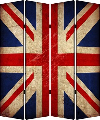 Alfie 71 Inch Folding Screen Room Divider, Union Jack Printing, 4 Panels