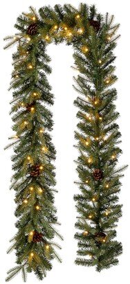 9'L Pre-Lit Greenery Pine Cone Christmas Garland with Warm White Led Light