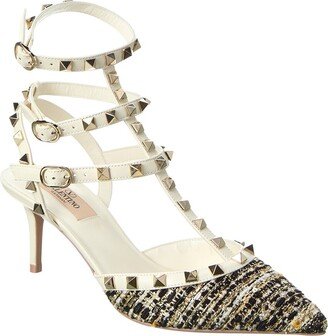 Rockstud Caged 65 Tweed & Leather Ankle Strap Pump