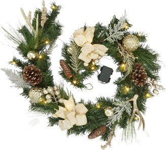 Fashionwu 6ft Gold Christmas Garland with Lights