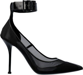 Mesh-Panelled Ankle Buckled Pumps