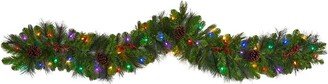 Colorado Fir Artificial Christmas Garland With 50 Multicolored Led Lights, Berries And Pinecones