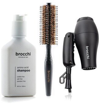 Sebastian Brocchi Brocchi Travel Hair Dryer, Boar Bristle Styling Brush & Amino Acid Shampoo Bundle