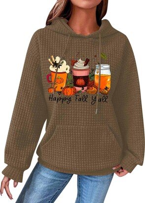 Generic Women's Long Sleeve Thanksgiving Oversized Plus Size Hoodies Thankful Sweatshirts Lightweight Loose Fit Fashion Streetwear Fall Fashion Tops with Pockets coffee X-Large