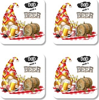 Beer Gnome Coasters Set Of 4, Summer Picnic Coasters, Housewarming Gift, Drink Christmas Coffee Funny 7-Sum008