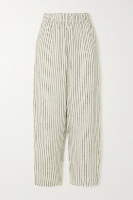 Standard Striped Linen Straight-leg Pants - White