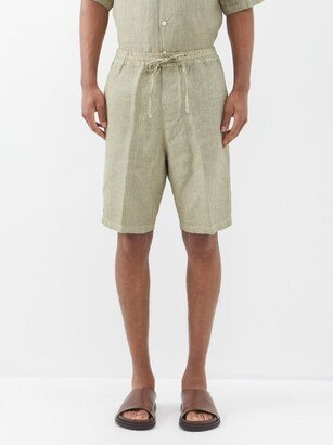 Drawstring-waist Linen Shorts-AA