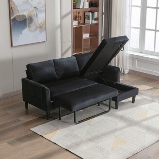 IGEMAN Modern Reversible Sleeper Sectional Sofa with Storage Chaise,Black