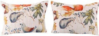 26 x 20 Inches Standard Pillow Sham with Fox and Owl Print, Multicolor