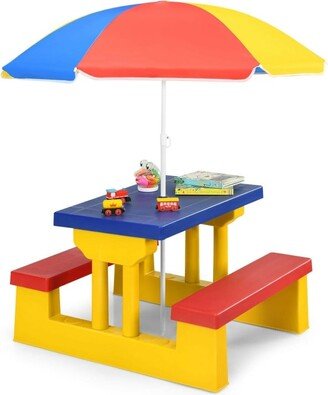 Kids Picnic Folding Table and Bench with Umbrella - Yellow - 26.5 x 16 x 18.5