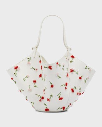 Lotus Mini Flower-Print Leather Bucket Bag