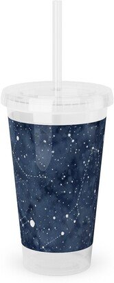 Travel Mugs: Star Constellations - Blue Acrylic Tumbler With Straw, 16Oz, Blue