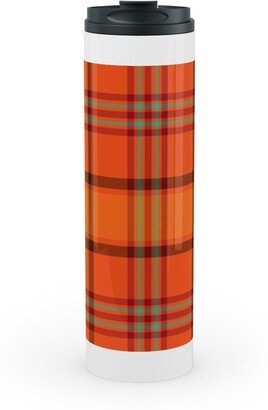 Travel Mugs: Orange With Black Plaid Stainless Mug, White, 20Oz, Orange