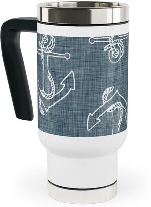 Travel Mugs: Anchors Away - Textured Blue Travel Mug With Handle, 17Oz, Blue