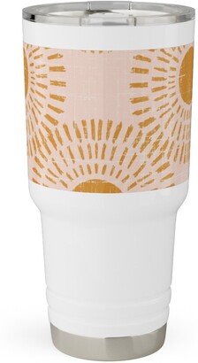 Travel Mugs: Sunburst - Pale Pink And Burnt Orange Travel Tumbler, 30Oz, Pink