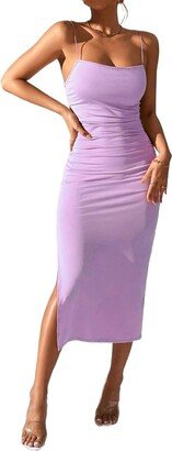 EFJONE Trendy Dresses for Women 2023 High Waist Backless Slit Thigh Sexy Cami Dress Sleeveless Long Dress Purple