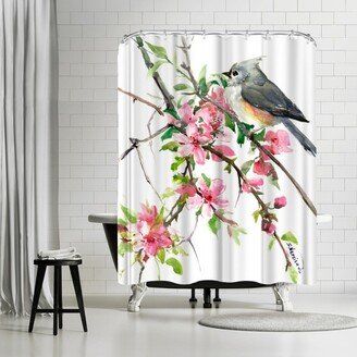 71 x 74 Shower Curtain, Titmouse And Cherry Blossom by Suren Nersisyan