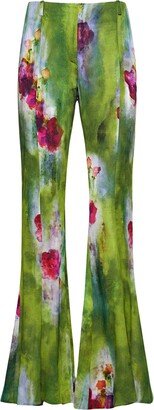 Printed crepe flared pants