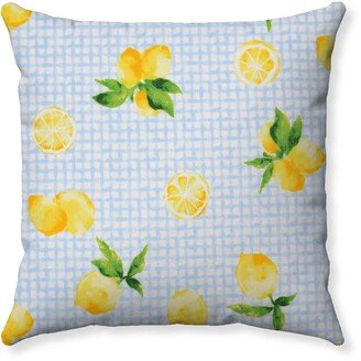 Lemons Plaid Pillow - Blue Gingham Summer Inspired Lemon Decor Cover Farmhouse Throw