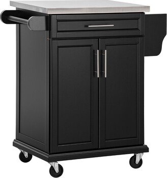 HOMCOM Rolling Kitchen Island Utility Trolley, Storage Cart on Wheels With Drawer, Spice Rack, Black