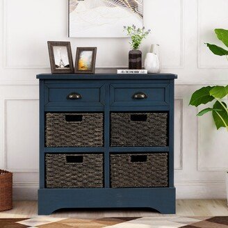 JimsMaison 28'' Wood 2 Drawers Storage Cabinet with 4 Rattan Basket