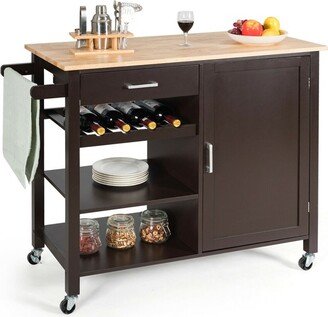 4-Tier Wood Kitchen Island Trolley Cart Storage Cabinet Brown