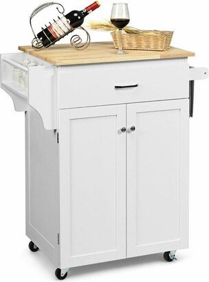 Rolling Kitchen Island Utility Kitchen Cart Storage Cabinet w/ Spice Rack White